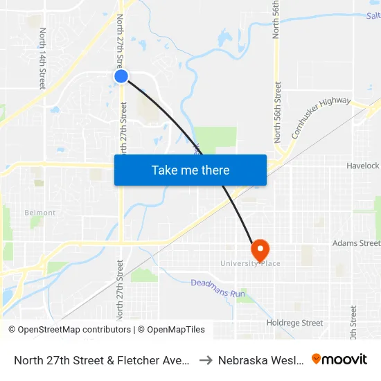 North 27th Street & Fletcher Avenue, SW to Nebraska Wesleyan map