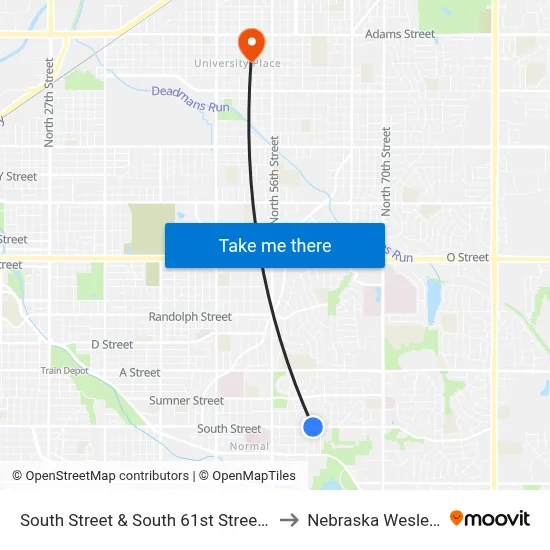 South Street & South 61st Street, NW to Nebraska Wesleyan map