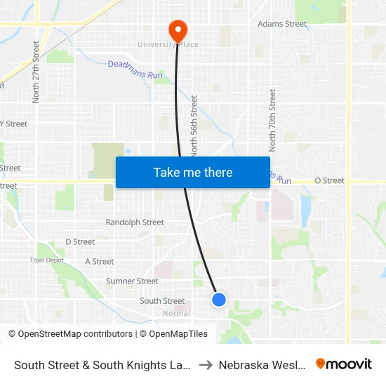 South Street & South Knights Lane, SW to Nebraska Wesleyan map