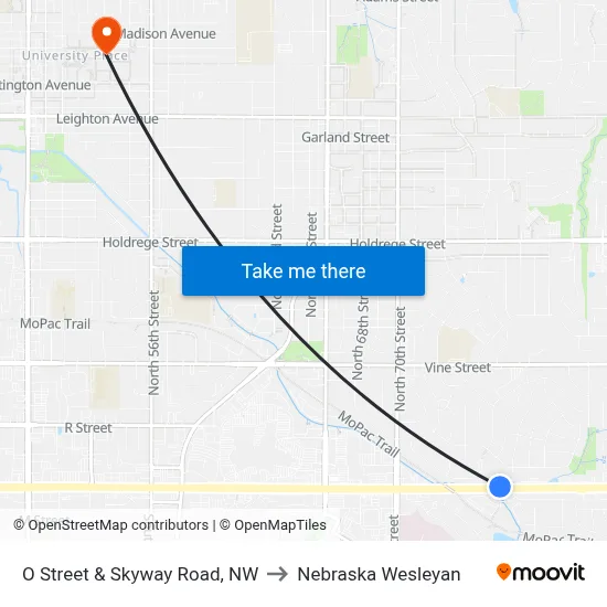 O Street & Skyway Road, NW to Nebraska Wesleyan map