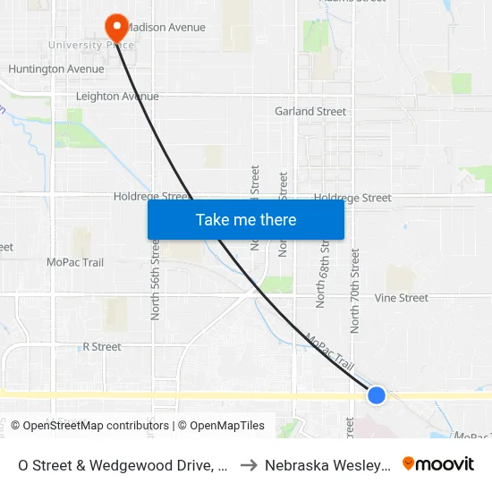 O Street & Wedgewood Drive, NE to Nebraska Wesleyan map