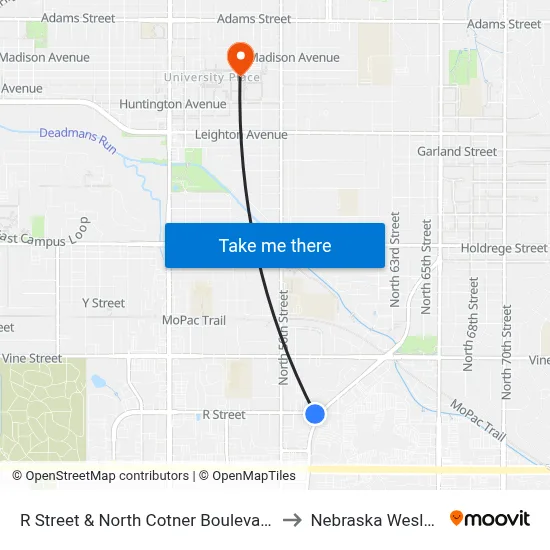 R Street & North Cotner Boulevard, SW to Nebraska Wesleyan map