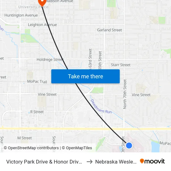Victory Park Drive & Honor Drive, SW to Nebraska Wesleyan map
