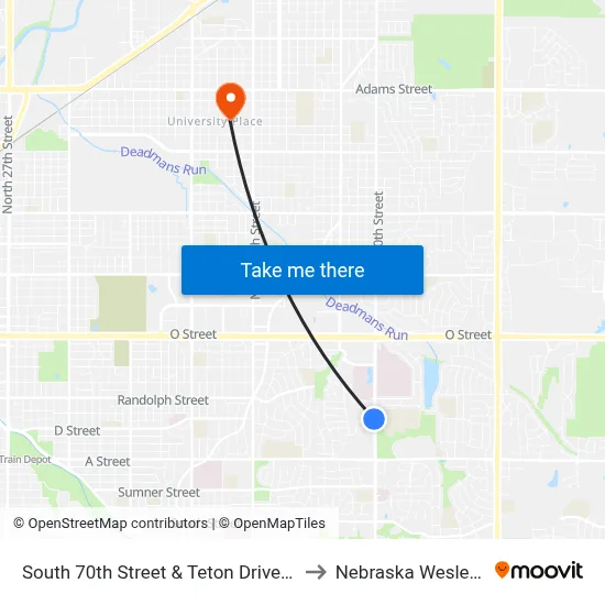 South 70th Street & Teton Drive, NW to Nebraska Wesleyan map