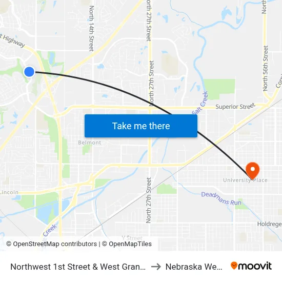 Northwest 1st Street & West Grand Drive, Se to Nebraska Wesleyan map