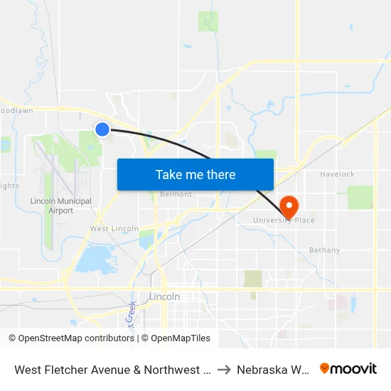 West Fletcher Avenue & Northwest 12th Street, NE to Nebraska Wesleyan map