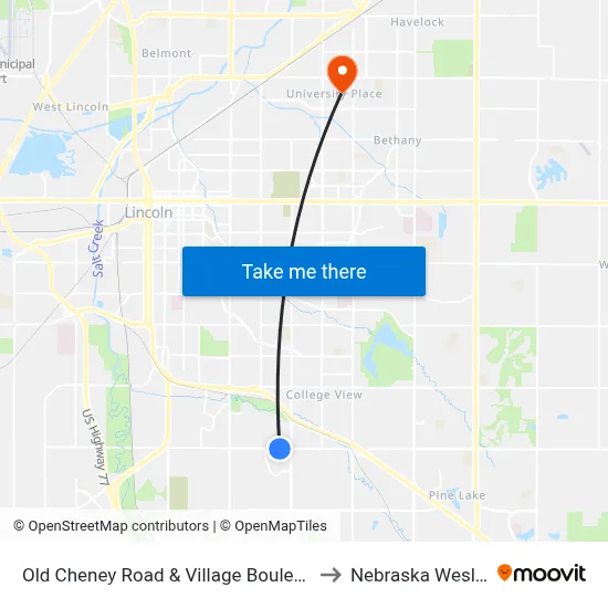 Old Cheney Road & Village Boulevard, SW to Nebraska Wesleyan map