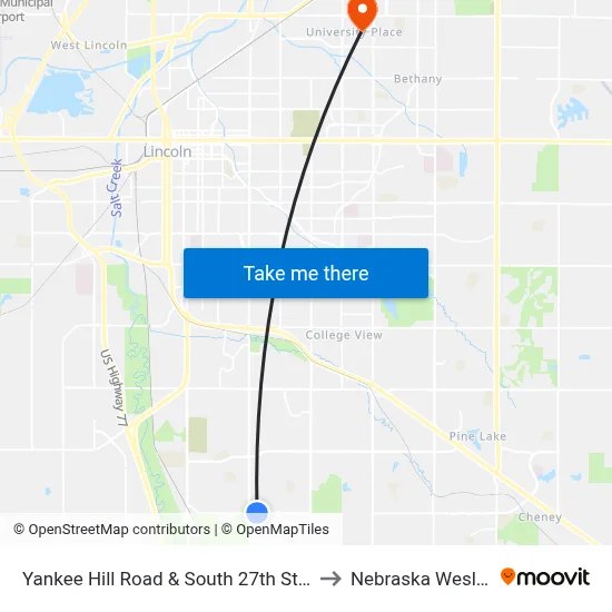 Yankee Hill Road & South 27th Street, Se to Nebraska Wesleyan map