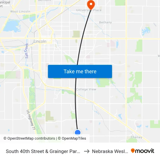 South 40th Street & Grainger Parkway, Se to Nebraska Wesleyan map