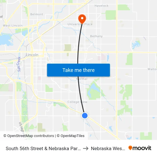South 56th Street & Nebraska Parkway, Se to Nebraska Wesleyan map