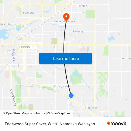 Edgewood Super Saver, W to Nebraska Wesleyan map