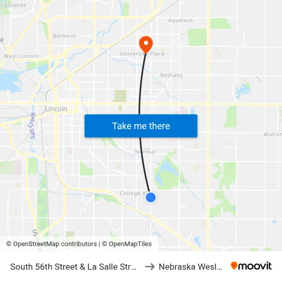 South 56th Street & La Salle Street, Se to Nebraska Wesleyan map
