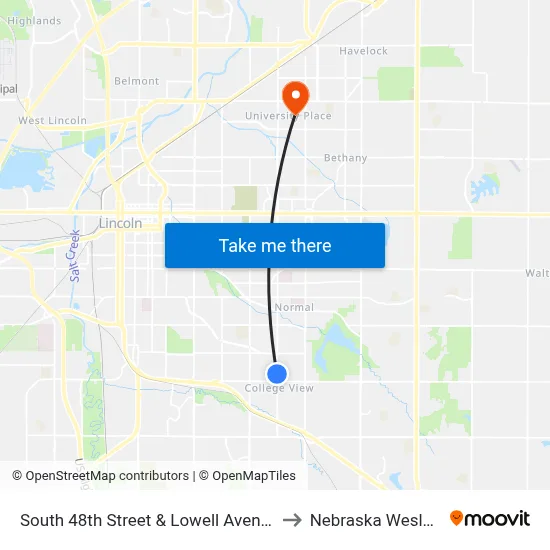 South 48th Street & Lowell Avenue, Se to Nebraska Wesleyan map