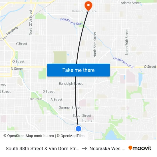 South 48th Street & Van Dorn Street, NE to Nebraska Wesleyan map