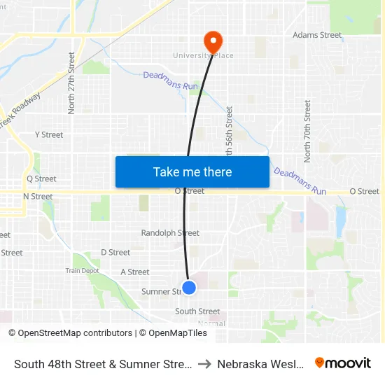 South 48th Street & Sumner Street, NE to Nebraska Wesleyan map