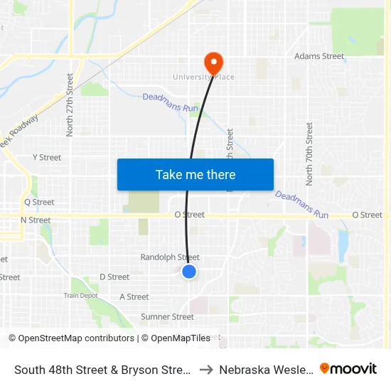 South 48th Street & Bryson Street, NE to Nebraska Wesleyan map
