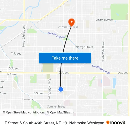 F Street & South 46th Street, NE to Nebraska Wesleyan map