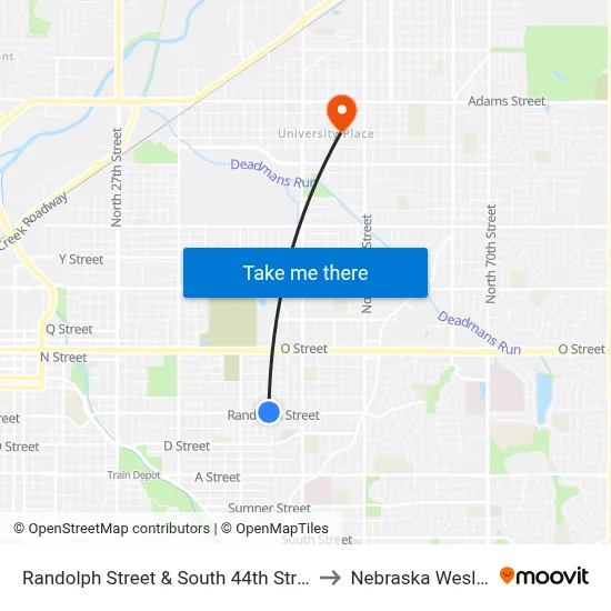 Randolph Street & South 44th Street, NW to Nebraska Wesleyan map