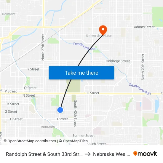 Randolph Street & South 33rd Street, NE to Nebraska Wesleyan map
