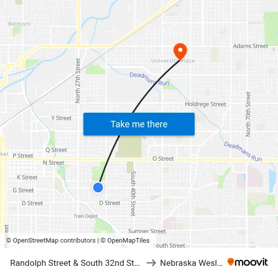 Randolph Street & South 32nd Street, NW to Nebraska Wesleyan map