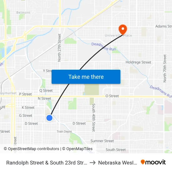 Randolph Street & South 23rd Street, NE to Nebraska Wesleyan map