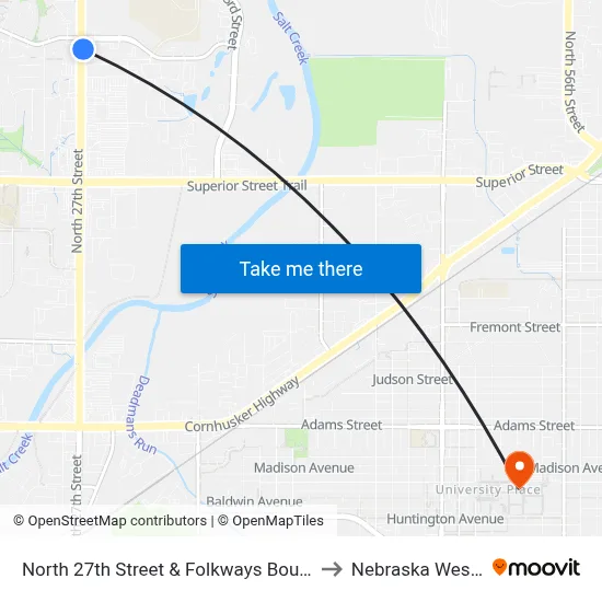 North 27th Street & Folkways Boulevard, Se to Nebraska Wesleyan map