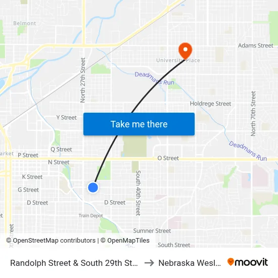 Randolph Street & South 29th Street, Se to Nebraska Wesleyan map