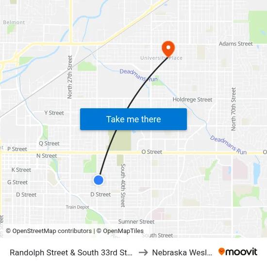 Randolph Street & South 33rd Street, Se to Nebraska Wesleyan map