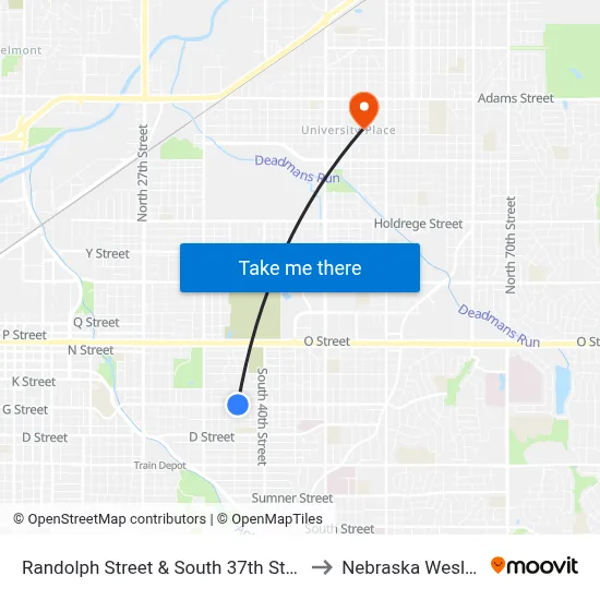 Randolph Street & South 37th Street, Se to Nebraska Wesleyan map