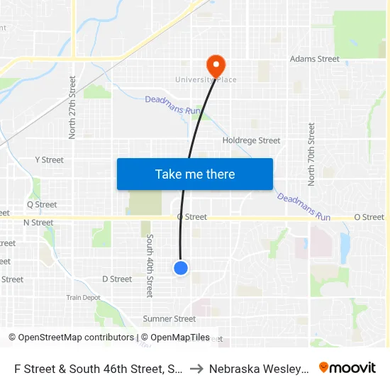 F Street & South 46th Street, SW to Nebraska Wesleyan map