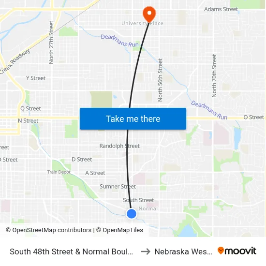 South 48th Street & Normal Boulevard, SW to Nebraska Wesleyan map