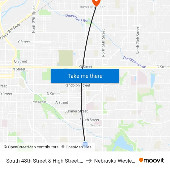 South 48th Street & High Street, NW to Nebraska Wesleyan map