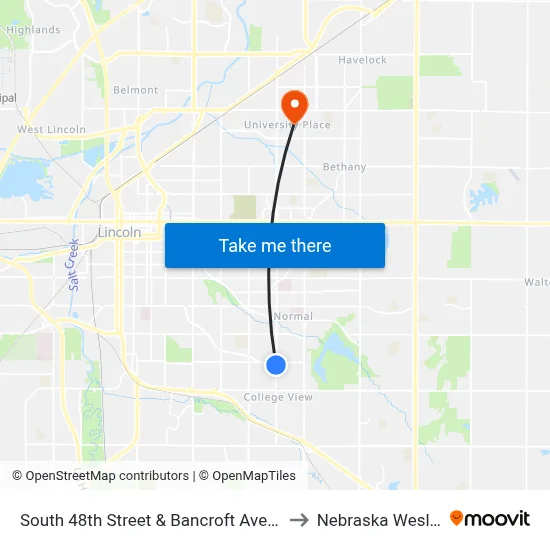 South 48th Street & Bancroft Avenue, NW to Nebraska Wesleyan map