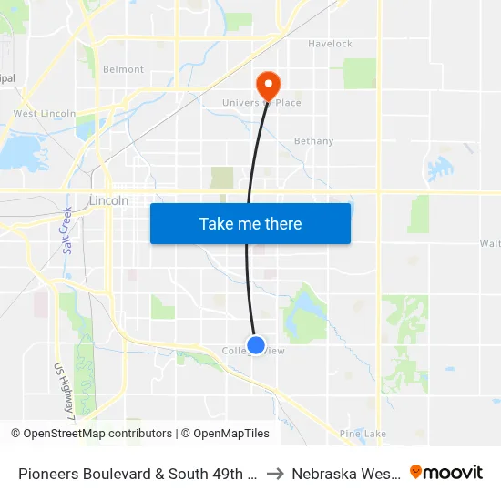 Pioneers Boulevard & South 49th Street, Se to Nebraska Wesleyan map