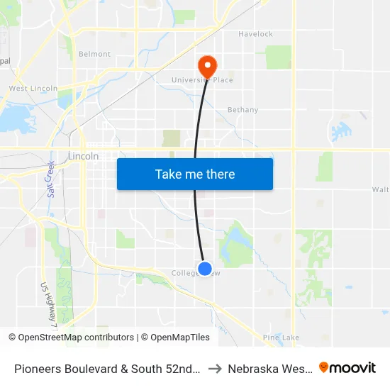 Pioneers Boulevard & South 52nd Street, Se to Nebraska Wesleyan map