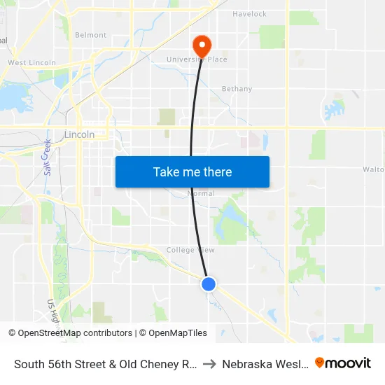 South 56th Street & Old Cheney Road, SW to Nebraska Wesleyan map