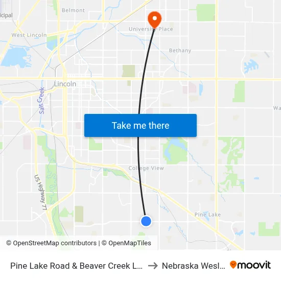 Pine Lake Road & Beaver Creek Lane, NW to Nebraska Wesleyan map