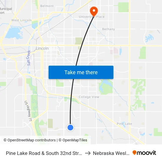 Pine Lake Road & South 32nd Street, NW to Nebraska Wesleyan map