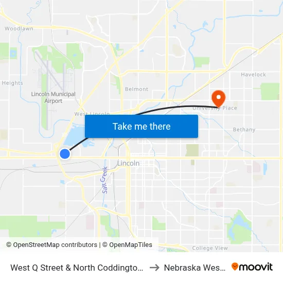 West Q Street & North Coddington Avenue to Nebraska Wesleyan map