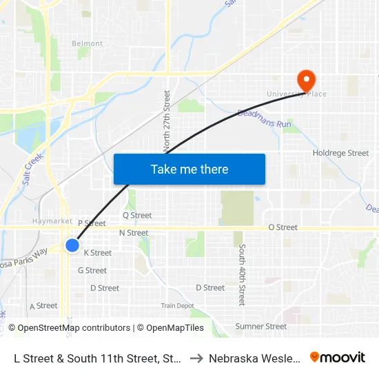 L Street & South 11th Street, Stop 2 to Nebraska Wesleyan map