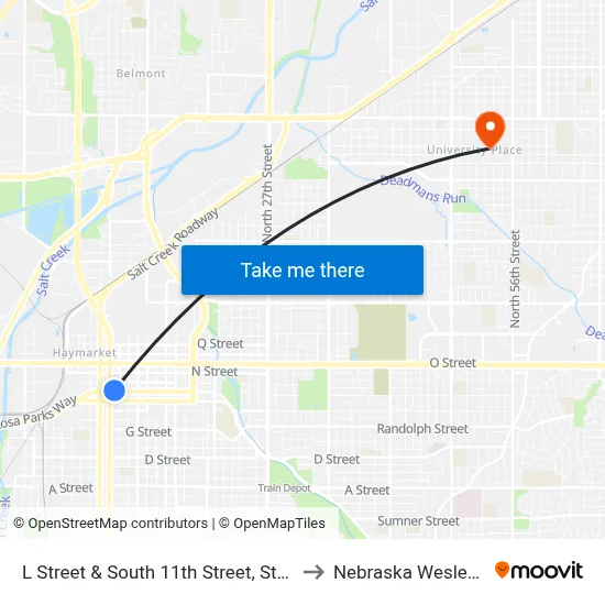 L Street & South 11th Street, Stop 1 to Nebraska Wesleyan map
