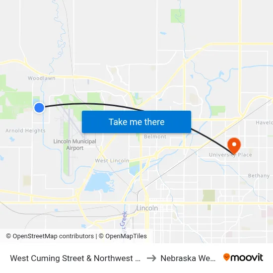 West Cuming Street & Northwest 44th Street to Nebraska Wesleyan map