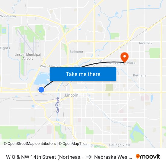 W Q & NW 14th Street (Northeast Side) to Nebraska Wesleyan map
