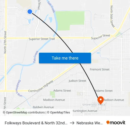 Folkways Boulevard & North 32nd Street, SW to Nebraska Wesleyan map
