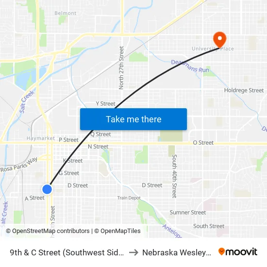 Saint Paul Avenue & North 45th Street, NE to Nebraska Wesleyan map