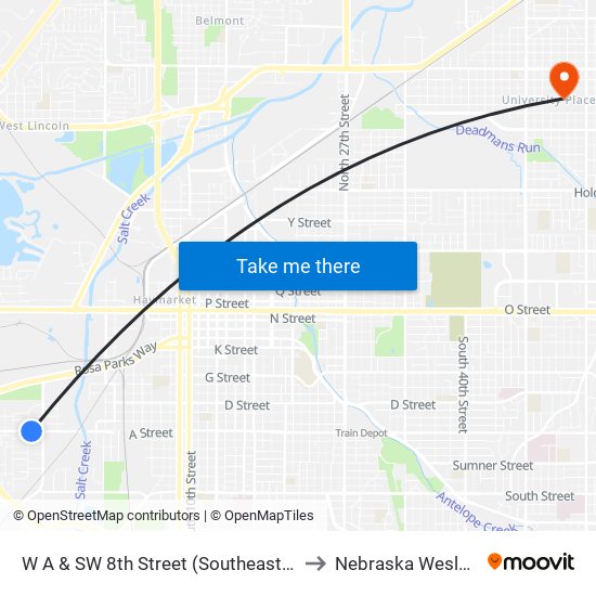 W A & SW 8th Street (Southeast Side) to Nebraska Wesleyan map