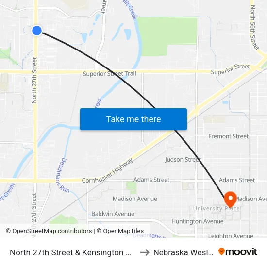 North 27th Street & Kensington Drive, NE to Nebraska Wesleyan map