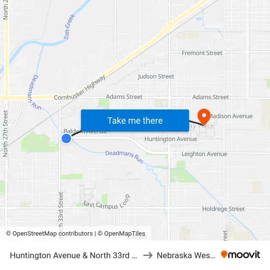 Huntington Avenue & North 33rd Street, Se to Nebraska Wesleyan map
