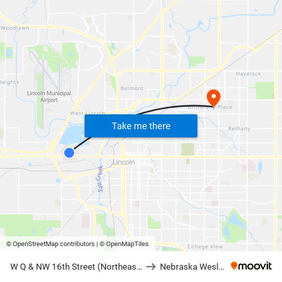 W Q & NW 16th Street (Northeast Side) to Nebraska Wesleyan map