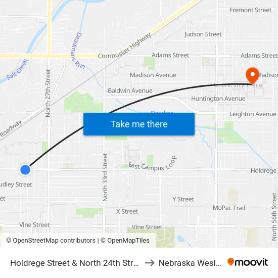 Holdrege Street & North 24th Street, SW to Nebraska Wesleyan map